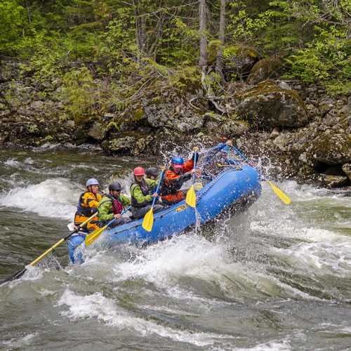 White water rafting group on a river
